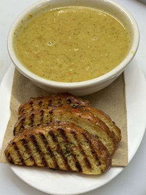 Broccoli Cheese soup w crostini   at The Organic Grill in New York City