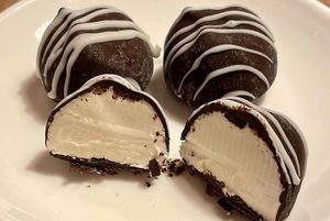 New Dessert: ice cream chocolate vanilla truffles   at The Organic Grill in New York City