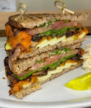 New Entree: Fall  Squash Mushroom Sandwich   at The Organic Grill in New York City