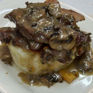 Seitan Brisket with Mashed Potatoes & Mushroom gravy   at The Organic Grill in New York City