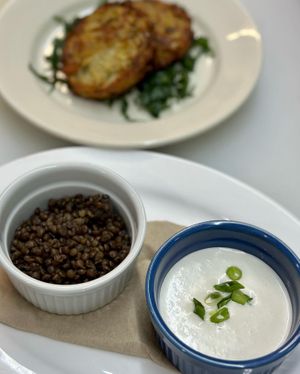 Potato Latkes w Beluga lentils   at The Organic Grill in New York City