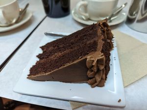 Triple chocolate cake at The Organic Grill in New York City