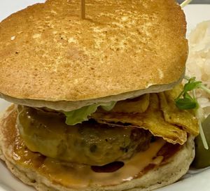 Brunch Slamcake burger   at The Organic Grill in New York City