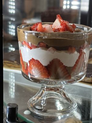 Strawberry Chocolate whipped cream pudding   at The Organic Grill in New York City