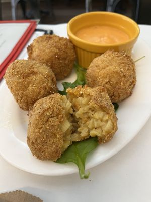 Mac & Cheese Bombs (fun w/ sauce)  at The Organic Grill in New York City