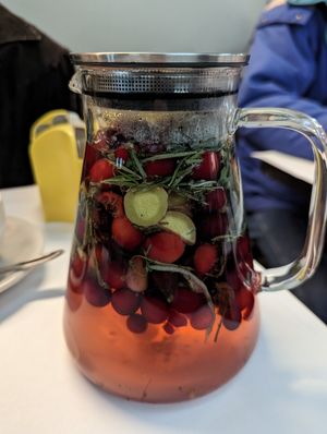 Herbal hot tea with cranberries, lemongrass, sage, and more! at The Organic Grill in New York City