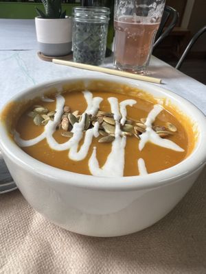 Pumpkin/Squash SOUP 12/10 amazing   at The Organic Grill in New York City