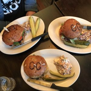 Three different burgers at The Organic Grill in New York City