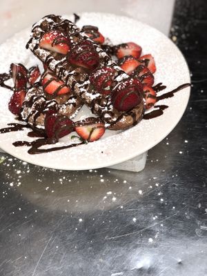 Chocolate Waffles w  Strawberry  at The Organic Grill in New York City