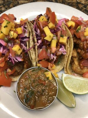 OGicken Tacos : fried corn breaded oyster mushrooms  at The Organic Grill in New York City