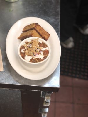 Lentil chili  with Corn Bread  at The Organic Grill in New York City