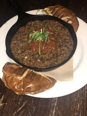 Sloppy Joe in cast iron skillet  at The Organic Grill in New York City