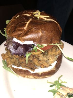 OGicken ( gluten free corn crusted fried oyster mushroom ) Sandwich  at The Organic Grill in New York City