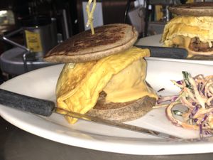 Brunch : Pancake  Omelette Burger  at The Organic Grill in New York City