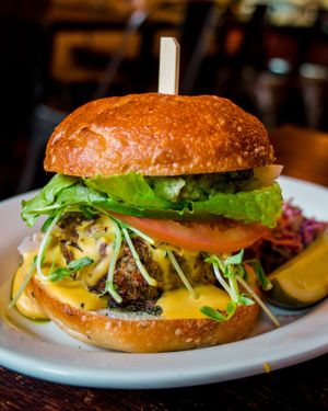 OG burger w house made cheese  at The Organic Grill in New York City