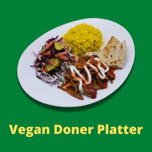 Vegan Doner Platter... Vegan Doner, served with House Salad, Naan, Rice or Chips! at Fat Cafe Med-Ly in Ilford