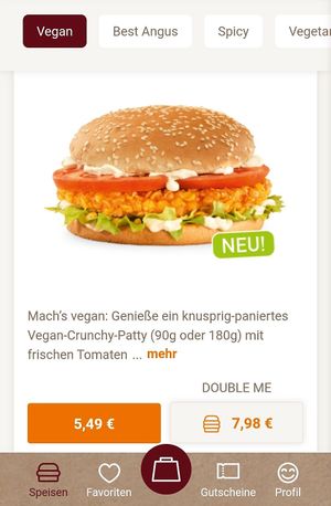Veganer crunchy burger 5,49€ at Burgerme - Luruper in Hamburg