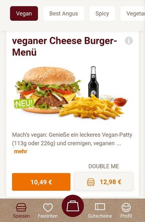 Veganer cheeseburger Menü 10,49€ at Burgerme - Luruper in Hamburg