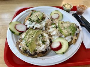 Sopes with carnitass  at El Veganito in La Mesa