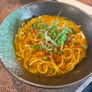 Pumpkin curry noodles  at Salt Raw Bar in Plymouth