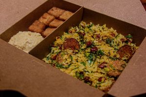 Our special Baião in our ecological food pack at Bandolim in Rio De Janeiro