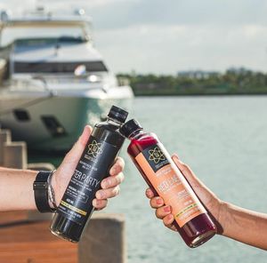 Medicinal poción with charcoal activated and Red Energy juice with beet  at Elixir Juice & Bowl Bar in Tulum