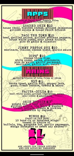 Food menu at The Blok in Oklahoma City