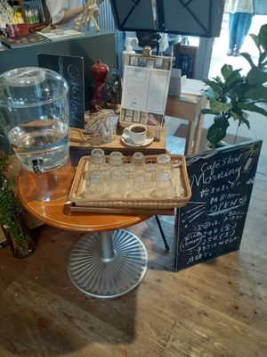 Selfservice water station at Cafe Slow in Tokyo