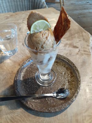 Seasonal pear parfait at Cafe Slow in Tokyo