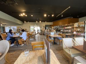 Main dining area viewed from seating  at Cafe Slow in Tokyo