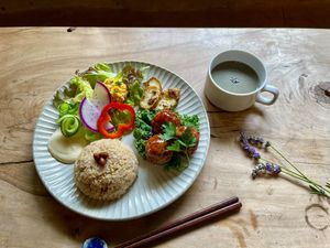The “Seasonal Vegan Slow Plate” is Cafe Slow's signature dish. This vegan dish uses an abundance of seasonal vegetables. at Cafe Slow in Tokyo