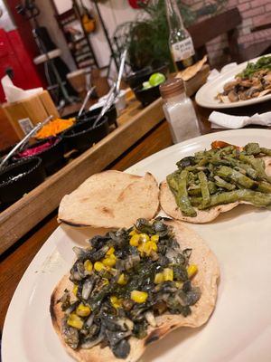 Tostadas: cuitlacoche and nopales  at El Meson del Ahorcado  in San Jose Del Cabo