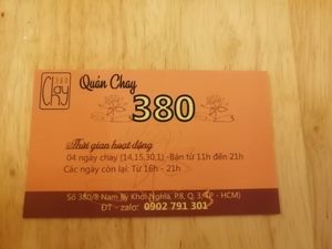 Card at Quan Chay 380 in Ho Chi Minh City