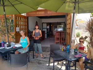 Shelly , the owner and Mary. at Cafe Corazon in Troncones