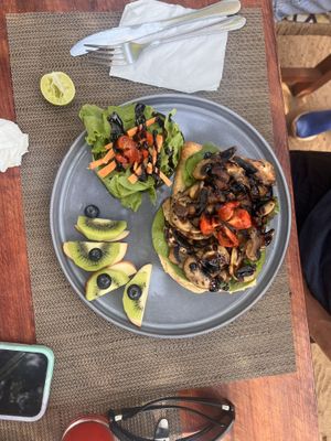 Mushroom toast (vegan)  at Cafe Corazon in Troncones