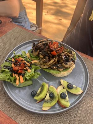 Mushroom toast (vegan)  at Cafe Corazon in Troncones