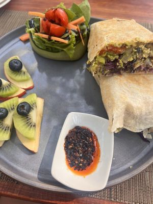 Vegan breakfast burritoos  at Cafe Corazon in Troncones