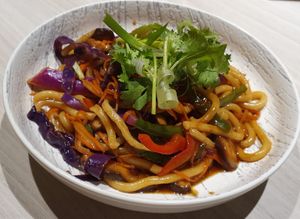 Wok Fried Udon. 
Photo by Sam Lama at iVegan 爱素 - Thomson Plaza in Central Singapore