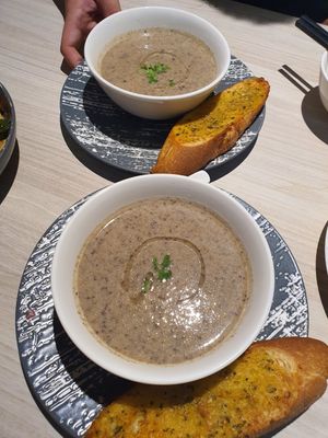 Cream mushroom soup with garlic bread ~ 14/4/21 at iVegan 爱素 - Thomson Plaza in Central Singapore