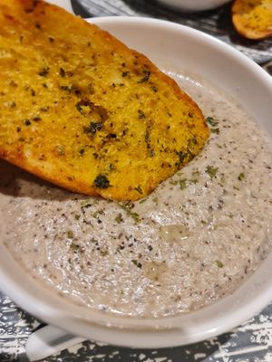 Mushroom Soup with Garlic Bread  ~ 6/7/22 at iVegan 爱素 - Thomson Plaza in Central Singapore