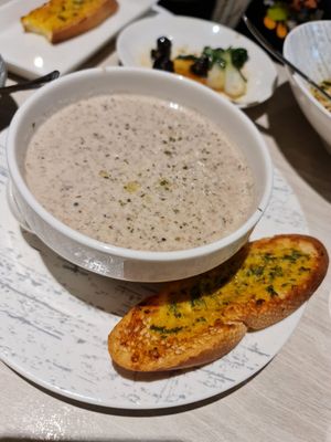 Mushroom Soup with garlic bread  ~7/10/22 at iVegan 爱素 - Thomson Plaza in Central Singapore