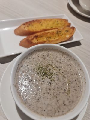 Mushroom Soup and garlic bread ~ 25/8/23 at iVegan 爱素 - Thomson Plaza in Central Singapore
