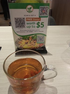 Goji berry and chrysanthemum tea good end to a good meal at iVegan 爱素 - Thomson Plaza in Central Singapore