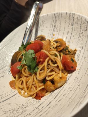 Tom Yum Pasta 🍝 Feb 25 at iVegan 爱素 - Thomson Plaza in Central Singapore