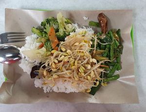 economic rice with bean sprout, long bean and broccoli 
photo by Sam Lama at Guang Yuan 广缘 - Sengkang in Northeast Singapore
