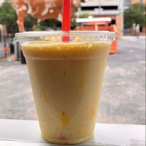 Mango Lassi Saffron:
Vegan 🌱. Saffron Mango Lassi is everyone’s favorite popular delicious cold drink made of mango, fresh house made yogurt, saffron and a pinch of spices!  at Vittle Vibes in Leander
