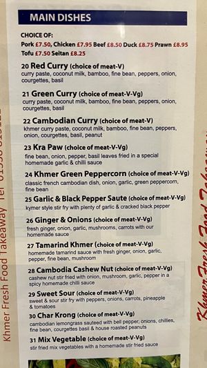 menu  at Angkor Wat in Leek