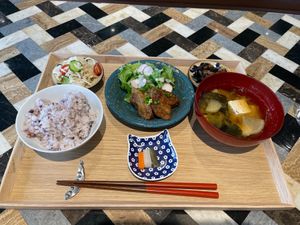 Vegan meal set with rice and miso soup.  at Atlya 参宮橋 in Tokyo