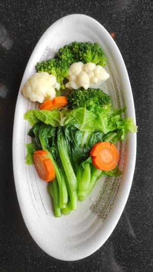Steamed veggies at Vegan World Peace by Loving Hut in Reykjavik