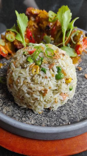 Detail panfried rice at Vegan World Peace by Loving Hut in Reykjavik